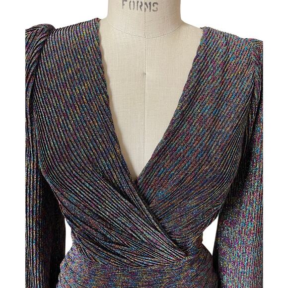 Ronny Kobo Pleated Rainbow Metallic Mini Party Dress Size XS X-Small - Picture 5 of 7